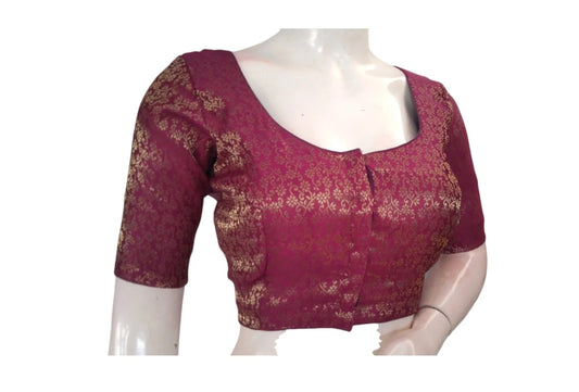 Dark Purple Majesty: Brocade Silk Readymade Saree Blouse - D3blouses