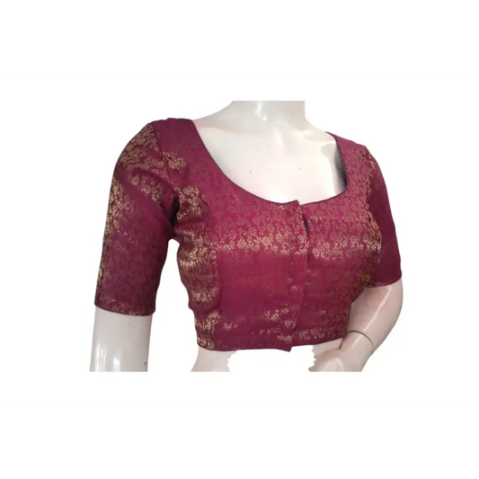 Dark Purple Majesty: Brocade Silk Readymade Saree Blouse - D3blouses