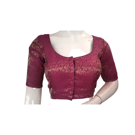 Dark Purple Majesty: Brocade Silk Readymade Saree Blouse - D3blouses