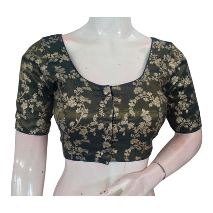 Dark Teal Ready-to-Wear Banarasi Tissue Brocade Blouse | Easy Sophistication - D3blouses