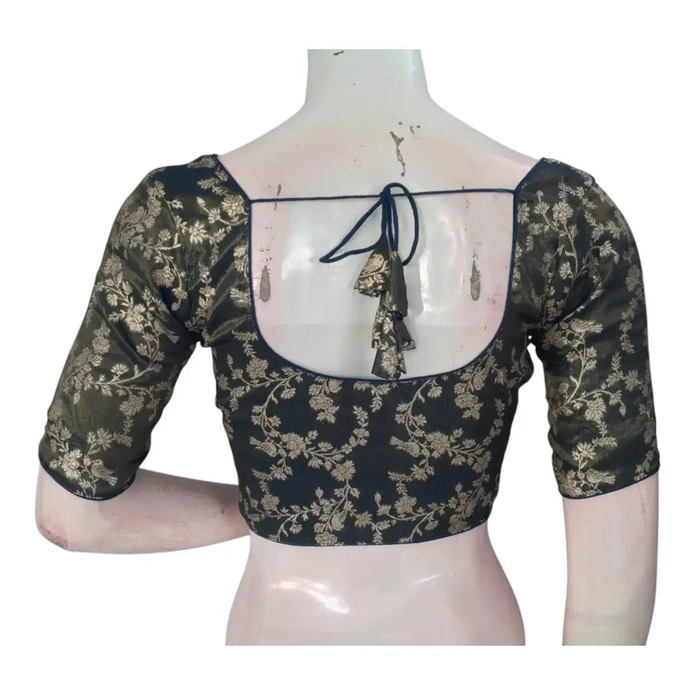 Dark Teal Ready-to-Wear Banarasi Tissue Brocade Blouse | Easy Sophistication - D3blouses