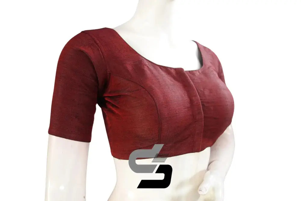 Deep Maroon Semi Silk Plain Readymade Saree Ethnic Blouse - D3blouses