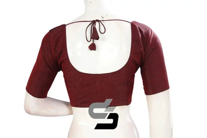 Deep Maroon Semi Silk Plain Readymade Saree Ethnic Blouse - D3blouses