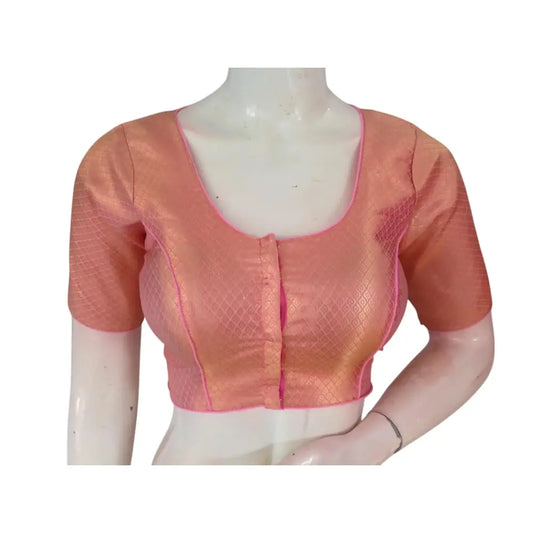 Delicate Pink: A Soft and Elegant Brocade Silk Readymade Saree Blouse - D3blouses