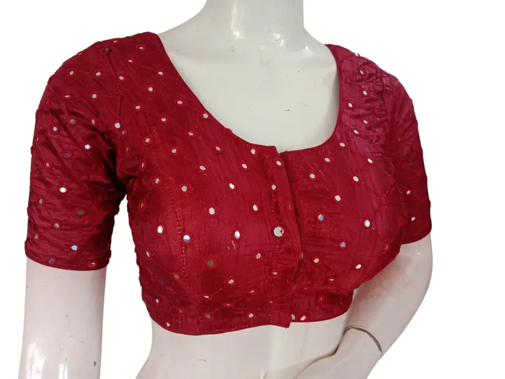 Designer Foil Mirror Work Readymade Blouse Online | Premium Semi-Silk Padded Princess Cut Blouse for Saree & Lehenga