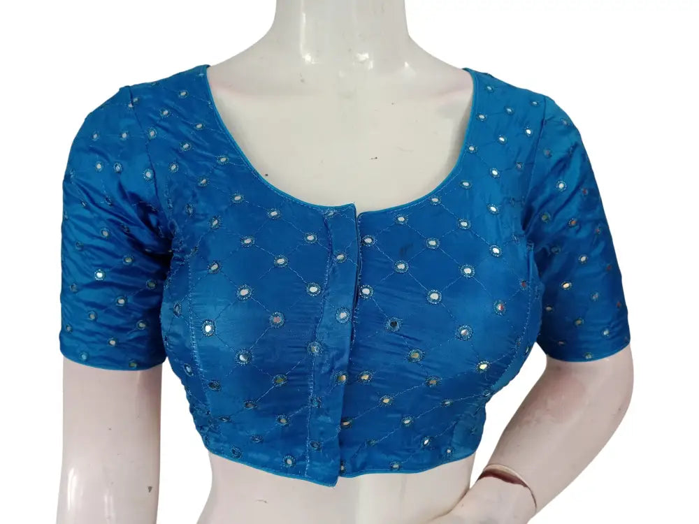 Designer Foil Mirror Work Readymade Blouse Online | Premium Semi-Silk Padded Princess Cut Blouse for Saree & Lehenga