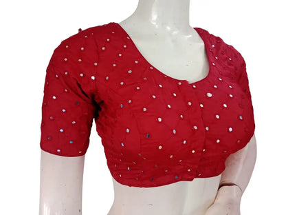 Designer Foil Mirror Work Readymade Blouse Online | Premium Semi-Silk Padded Princess Cut Blouse for Saree & Lehenga