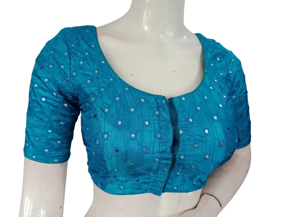 Designer Foil Mirror Work Readymade Blouse Online | Premium Semi-Silk Padded Princess Cut Blouse for Saree & Lehenga