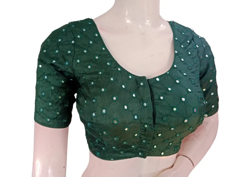 Designer Foil Mirror Work Readymade Blouse Online | Premium Semi-Silk Padded Princess Cut Blouse for Saree & Lehenga