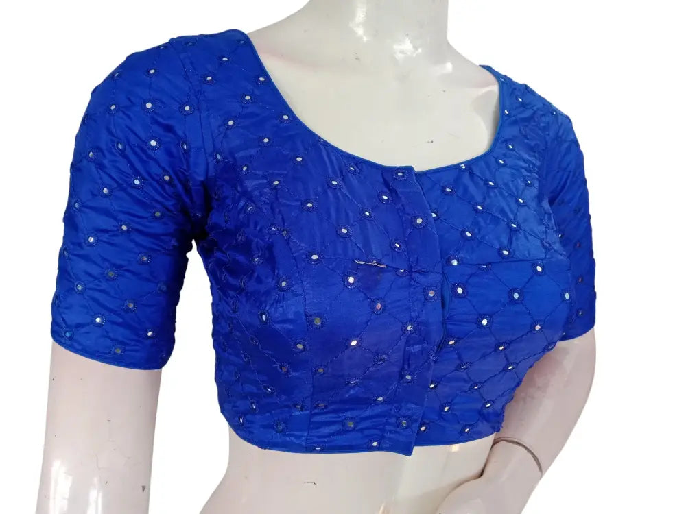 Designer Foil Mirror Work Readymade Blouse Online | Premium Semi-Silk Padded Princess Cut Blouse for Saree & Lehenga