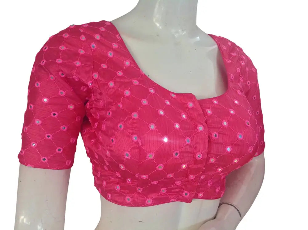 Designer Foil Mirror Work Readymade Blouse Online | Premium Semi-Silk Padded Princess Cut Blouse for Saree & Lehenga