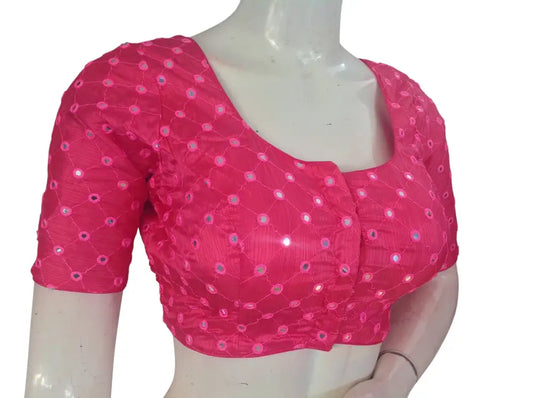 Designer Foil Mirror Work Readymade Blouse Online | Premium Semi-Silk Padded Princess Cut Blouse for Saree & Lehenga