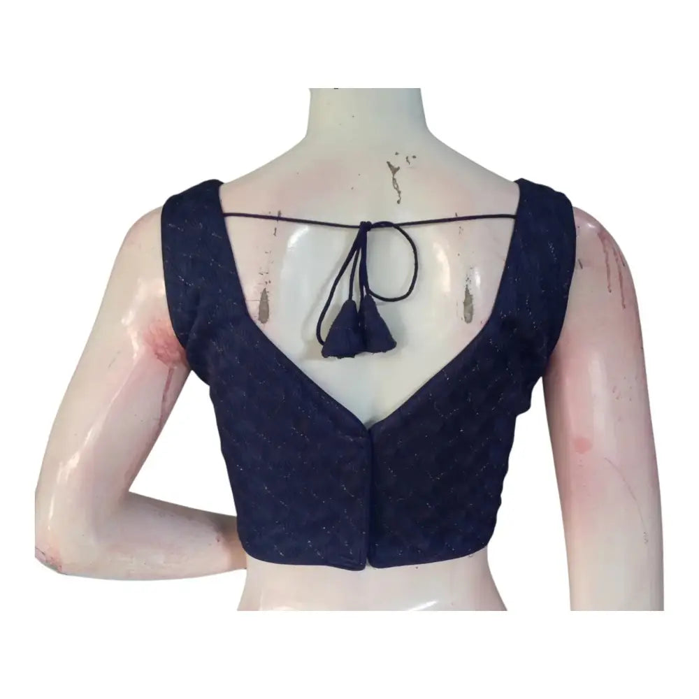 Designer Navy Blue Color Georgette Blouse - Intricate Partywear Top - D3blouses