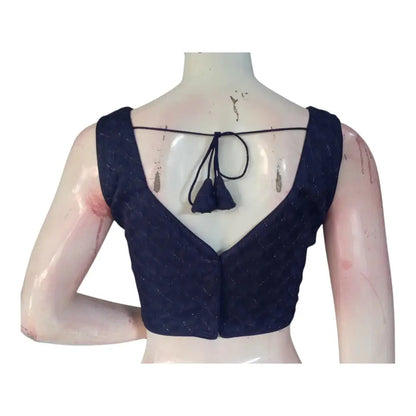 Designer Navy Blue Color Georgette Blouse - Intricate Partywear Top - D3blouses