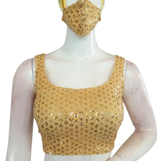 Designer Sequin Embroidered Readymade Saree blouse with Matching Mask - D3blouses