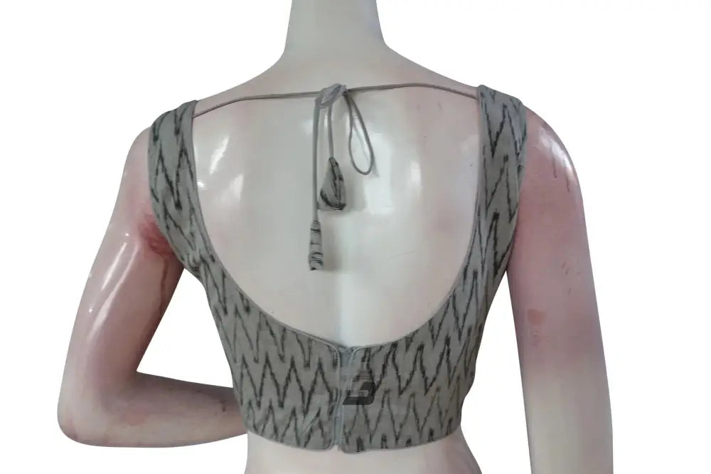 Discover Elegance, Grey Ikkat Designer Readymade Saree Blouse - D3blouses