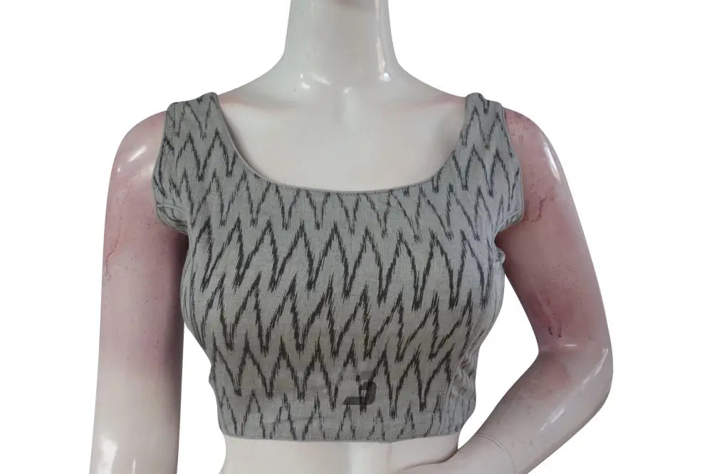 Discover Elegance, Grey Ikkat Designer Readymade Saree Blouse - D3blouses