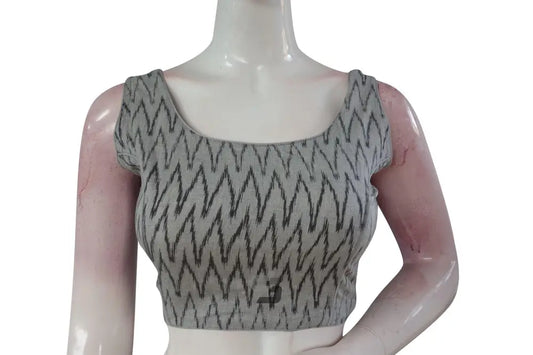 Discover Elegance, Grey Ikkat Designer Readymade Saree Blouse - D3blouses