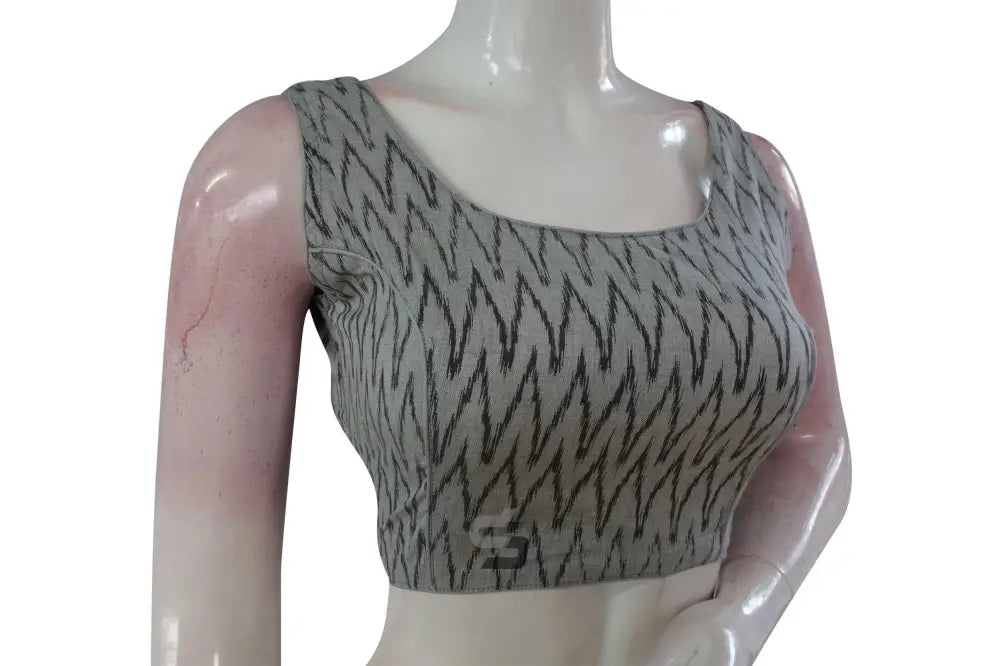 Discover Elegance, Grey Ikkat Designer Readymade Saree Blouse - D3blouses