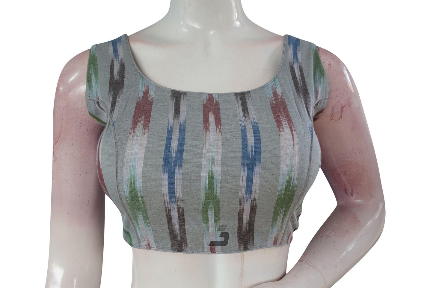 Discover Elegance, Grey Multi-Color Ikkat Designer Readymade Saree Blouse - D3blouses