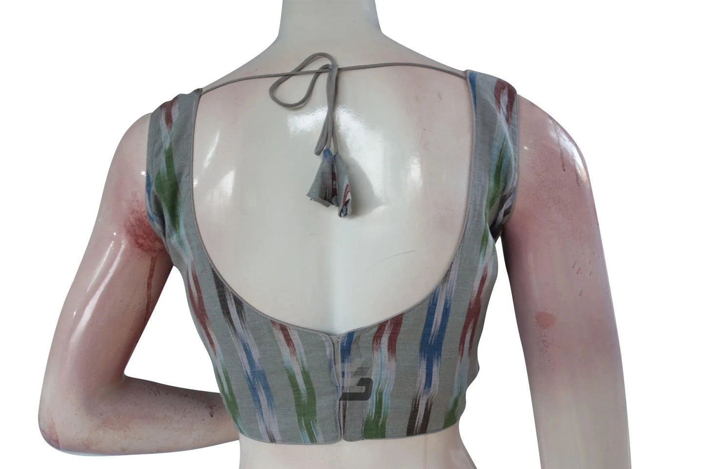 Discover Elegance, Grey Multi-Color Ikkat Designer Readymade Saree Blouse - D3blouses