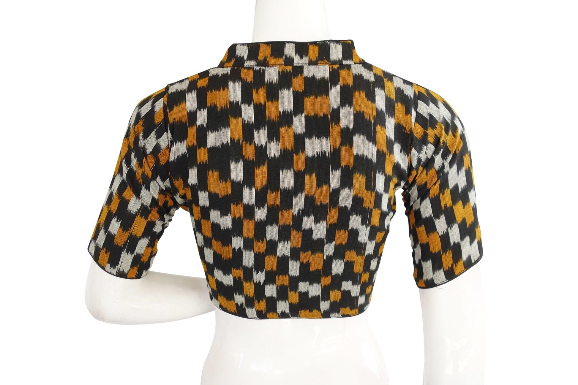 Discover Indian Readymade Blouse Styles: Black Ikkat Collars, Crop Tops, and Tunics - D3blouses