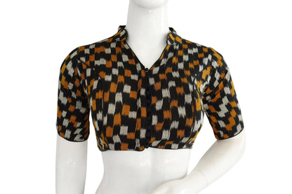 Discover Indian Readymade Blouse Styles: Black Ikkat Collars, Crop Tops, and Tunics - D3blouses