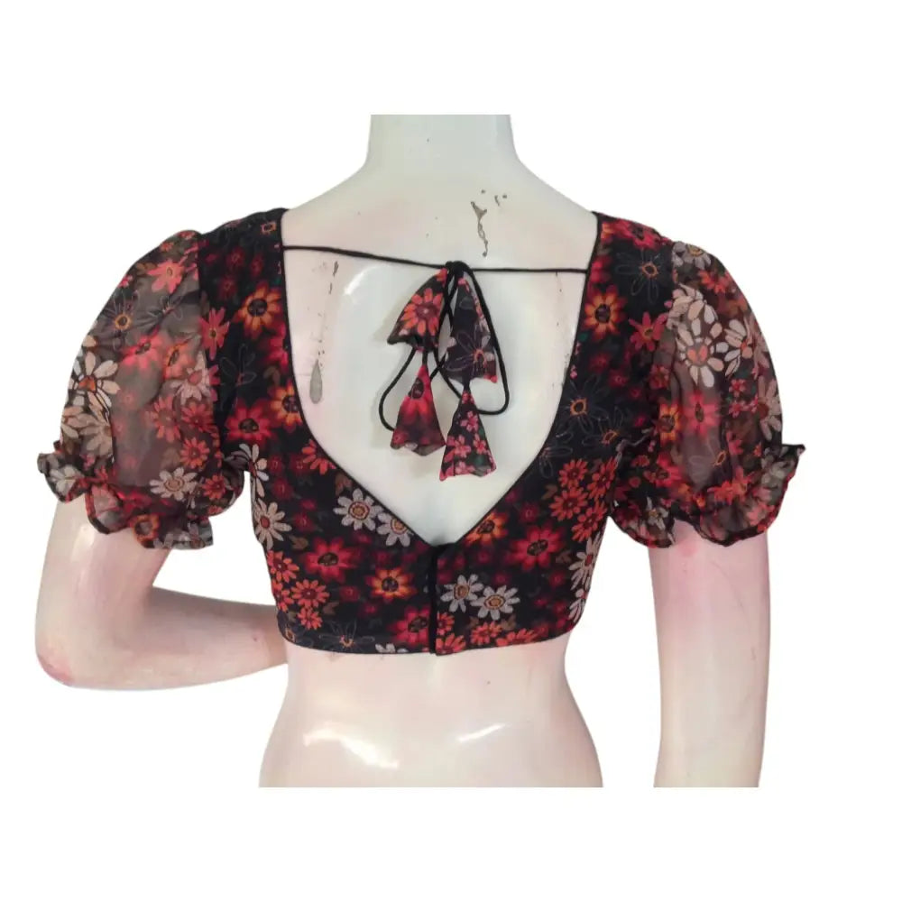 Dramatically Elegant: Black Organza Puff Sleeve Readymade Blouse - D3blouses