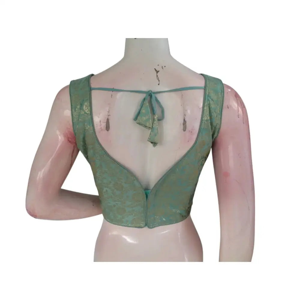 Dreamy Pastel Green Banaras Silk Ready made Saree Blouse: Ethereal Elegance - D3blouses