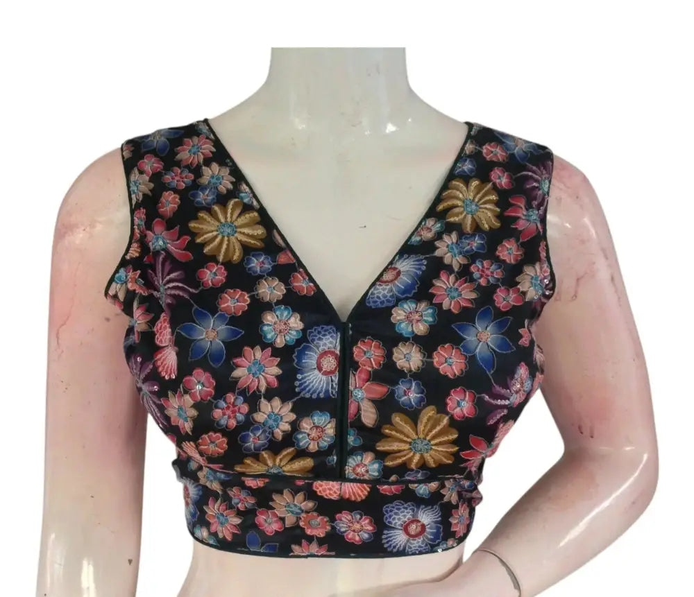 Earthy Dark Green Sequin Organza Blouse | Party Top | Indian Designer Blouse - D3blouses