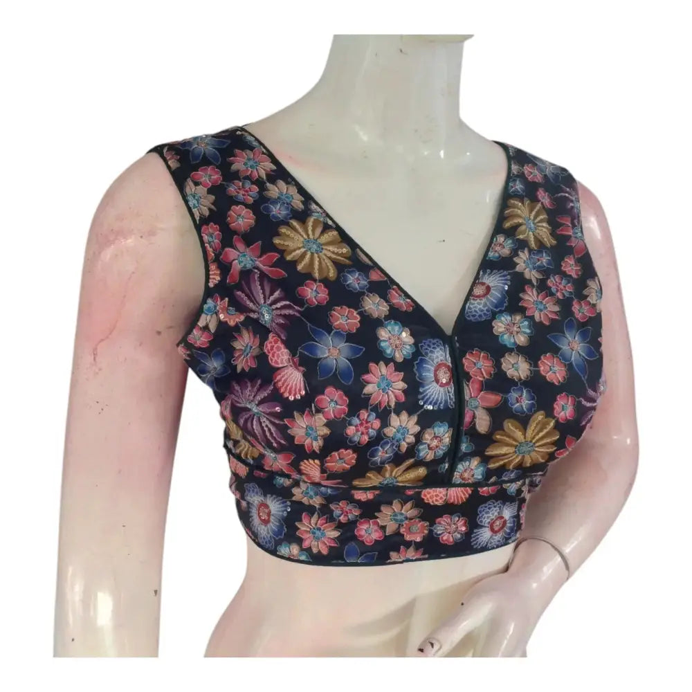 Earthy Dark Green Sequin Organza Blouse | Party Top | Indian Designer Blouse - D3blouses