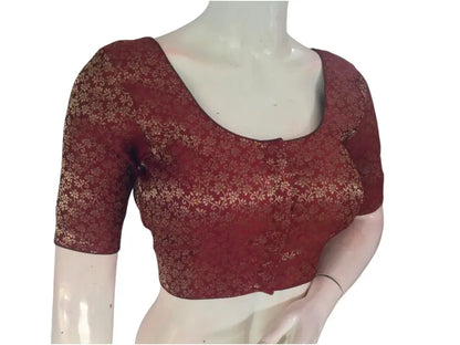 Earthy Elegance: Brown Color Brocade Silk Readymade Saree Blouse - D3blouses
