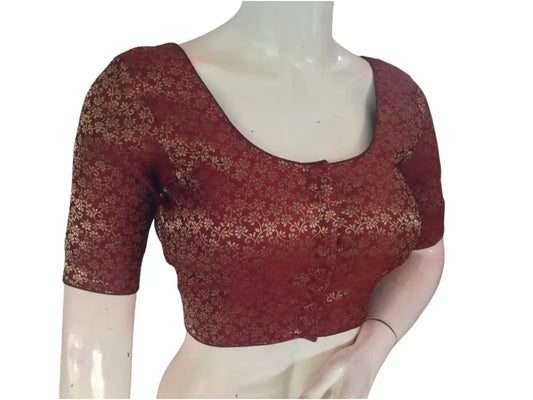 Earthy Elegance: Brown Color Brocade Silk Readymade Saree Blouse - D3blouses