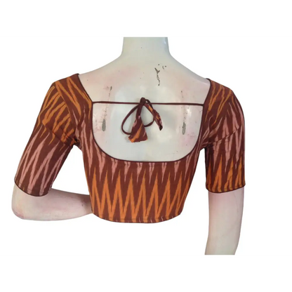 Earthy Elegance: Readymade Brown Cotton Saree Blouse - D3blouses