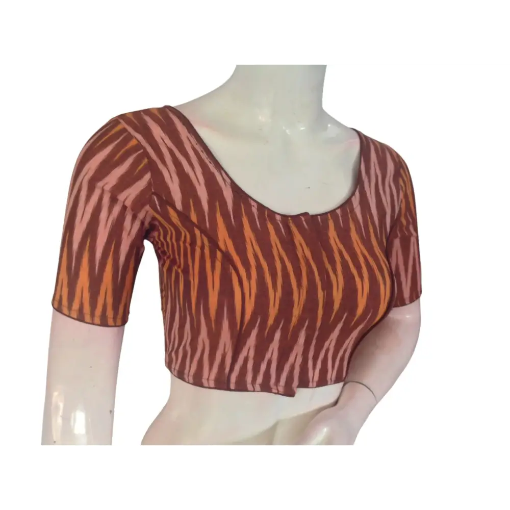 Earthy Elegance: Readymade Brown Cotton Saree Blouse - D3blouses