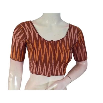Earthy Elegance: Readymade Brown Cotton Saree Blouse - D3blouses