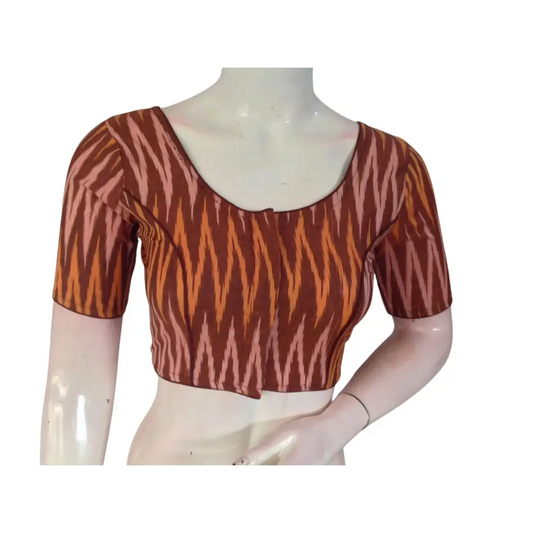 Earthy Elegance: Readymade Brown Cotton Saree Blouse - D3blouses