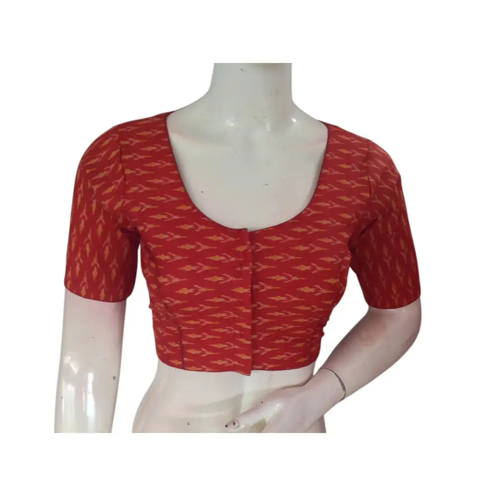 Earthy Elegance: Terracotta Color Cotton Printed Readymade Blouse - D3blouses