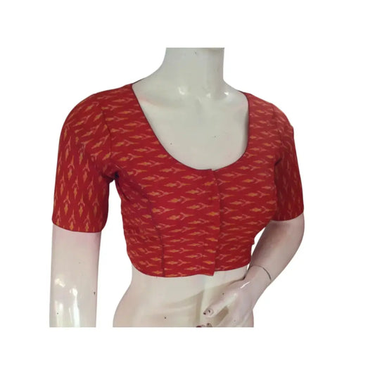 Earthy Elegance: Terracotta Color Cotton Printed Readymade Blouse - D3blouses
