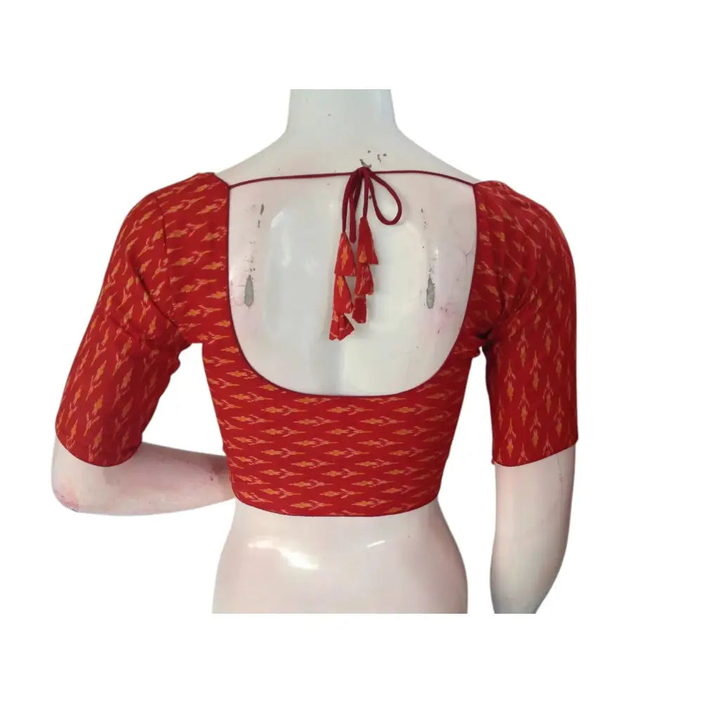 Earthy Elegance: Terracotta Color Cotton Printed Readymade Blouse - D3blouses