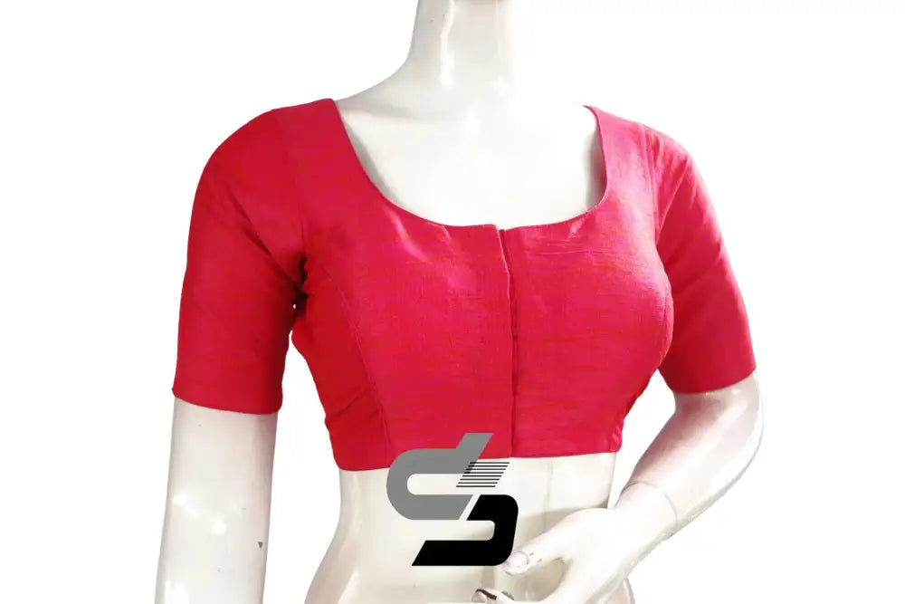 Effortless Elegance for Every Occasion, Peach Pink Semi Silk Plain Readymade Saree Blouse - D3blouses