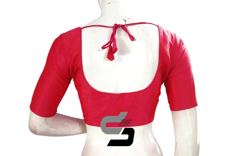 Effortless Elegance for Every Occasion, Peach Pink Semi Silk Plain Readymade Saree Blouse - D3blouses