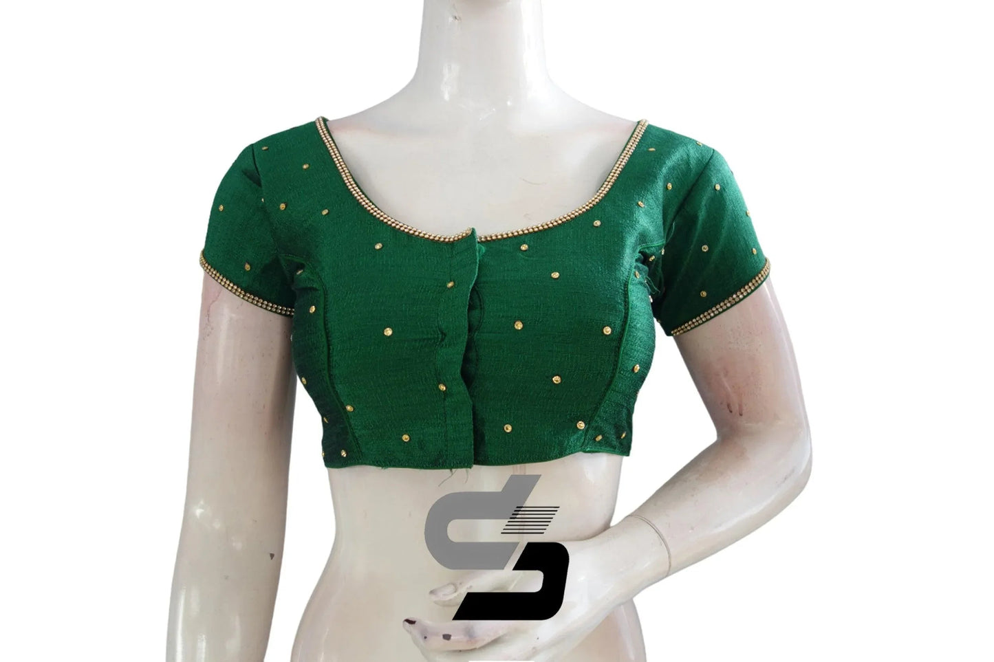Effortless Elegance for Your Fashion Statement, Green Color Plain Moti Stone Readymade Blouse - D3blouses