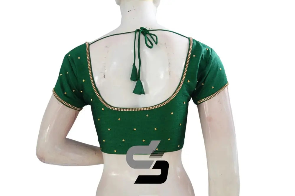 Effortless Elegance for Your Fashion Statement, Green Color Plain Moti Stone Readymade Blouse - D3blouses