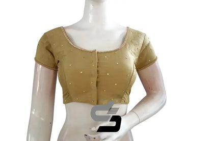 Effortless Glamour for Your Ensemble, Gold Color Plain Moti Stone Ready-Made Blouse - D3blouses