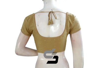 Effortless Glamour for Your Ensemble, Gold Color Plain Moti Stone Ready-Made Blouse - D3blouses