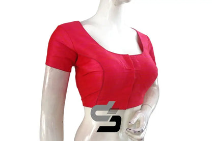 Effortless Style, Peach Pink Plain Semi Silk Readymade Saree Blouse with Short Sleeves - D3blouses