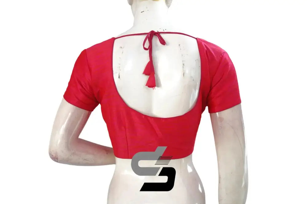 Effortless Style, Peach Pink Plain Semi Silk Readymade Saree Blouse with Short Sleeves - D3blouses