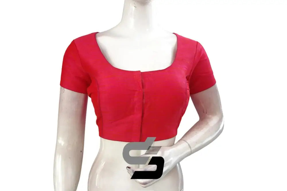 Effortless Style, Peach Pink Plain Semi Silk Readymade Saree Blouse with Short Sleeves - D3blouses