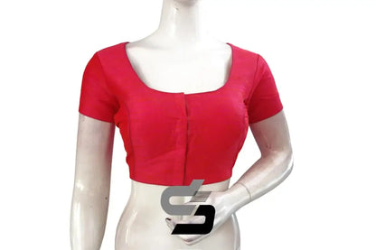 Effortless Style, Peach Pink Plain Semi Silk Readymade Saree Blouse with Short Sleeves - D3blouses
